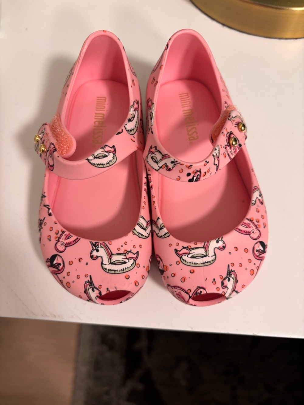 Mini Melissa Pink Unicorn Mary Jane Sandals with Glitter Strap